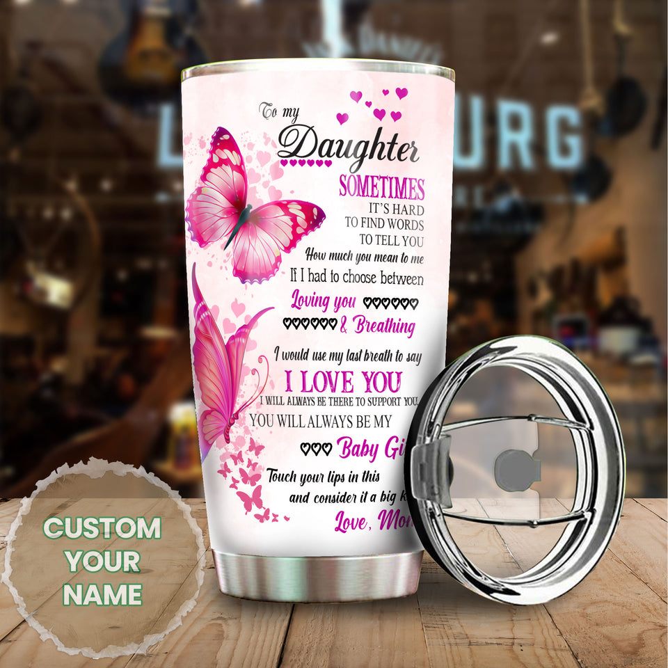 Camellia Personalized Butterfly To My Daughter Stainless Steel Tumbler - Double-Walled Insulation Thermal Cup With Lid Mom Gift For Daughter