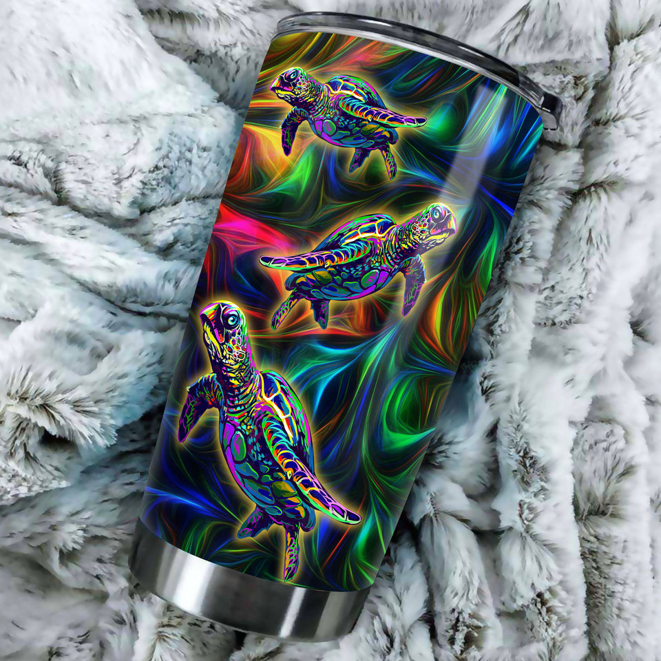 Camellia Personalized 3D Colorful Turtles Graphic Stainless Steel Tumbler - Double-Walled Insulation Travel Thermal Cup With Lid Gift For Scuba Diver Surfing