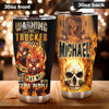 Camellia Personalized Fire Skull Warning This Trucker Does Not Play Well Stainless Steel Tumbler - Double-Walled Insulation Travel Thermal Cup With Lid Gift For Trucker Men