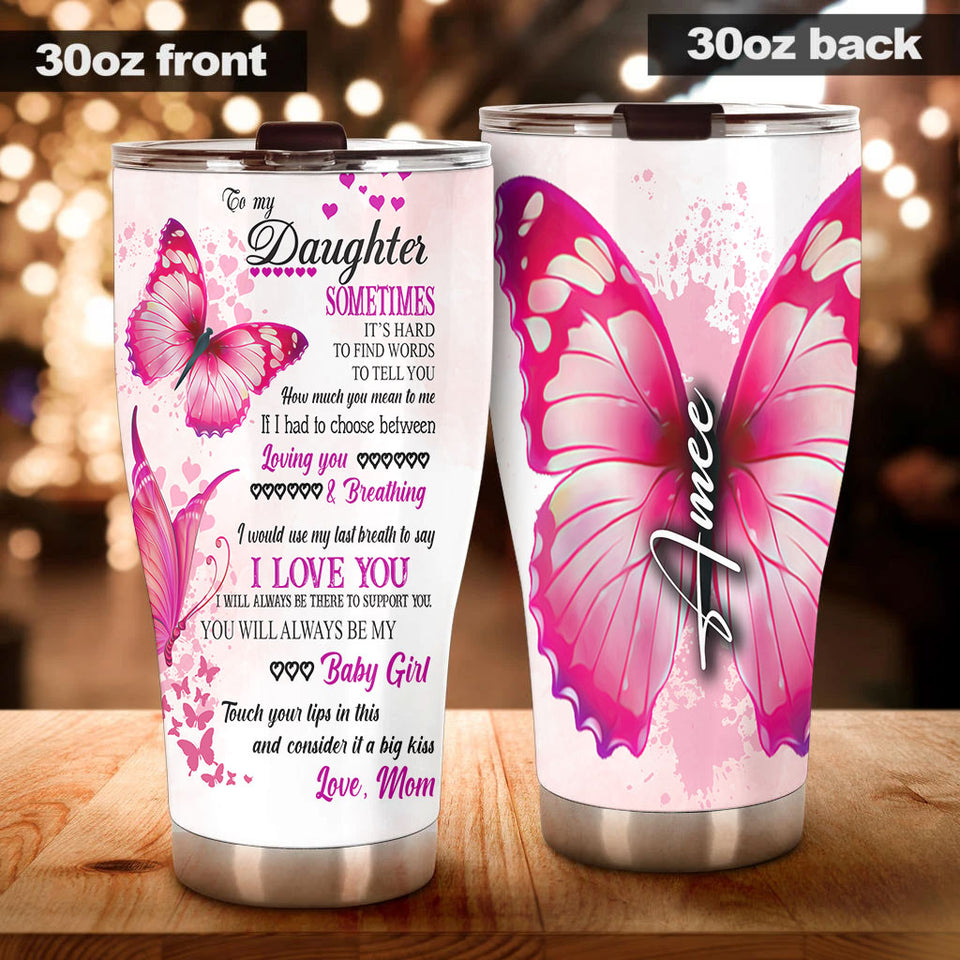 Camellia Personalized Butterfly To My Daughter Stainless Steel Tumbler - Double-Walled Insulation Thermal Cup With Lid Mom Gift For Daughter