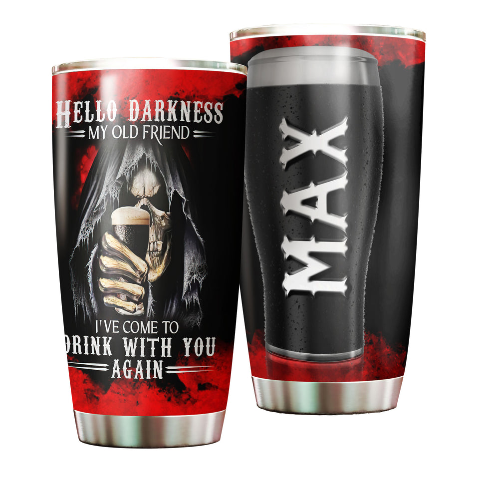 Camellia Personalized Hello Darkness Come To Drink With You Beer Stainless Steel Tumbler - Double-Walled Insulation Beer Thermal Cup With Lid Gift For Beer Dad Uncle