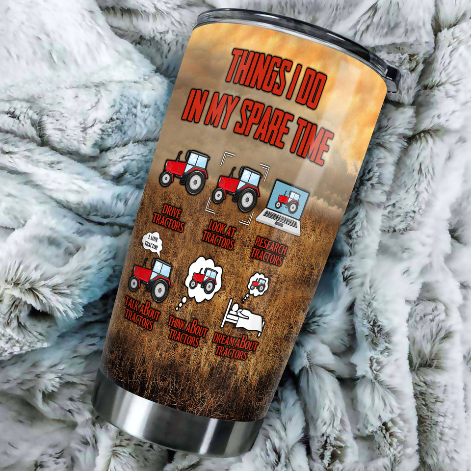 Camellia Personalized Red Tractor Things I Do In My Spare Time Farming Stainless Steel Tumbler - Double-Walled Insulation Travel Thermal Cup With Lid Gift For Farm Tractor Lover