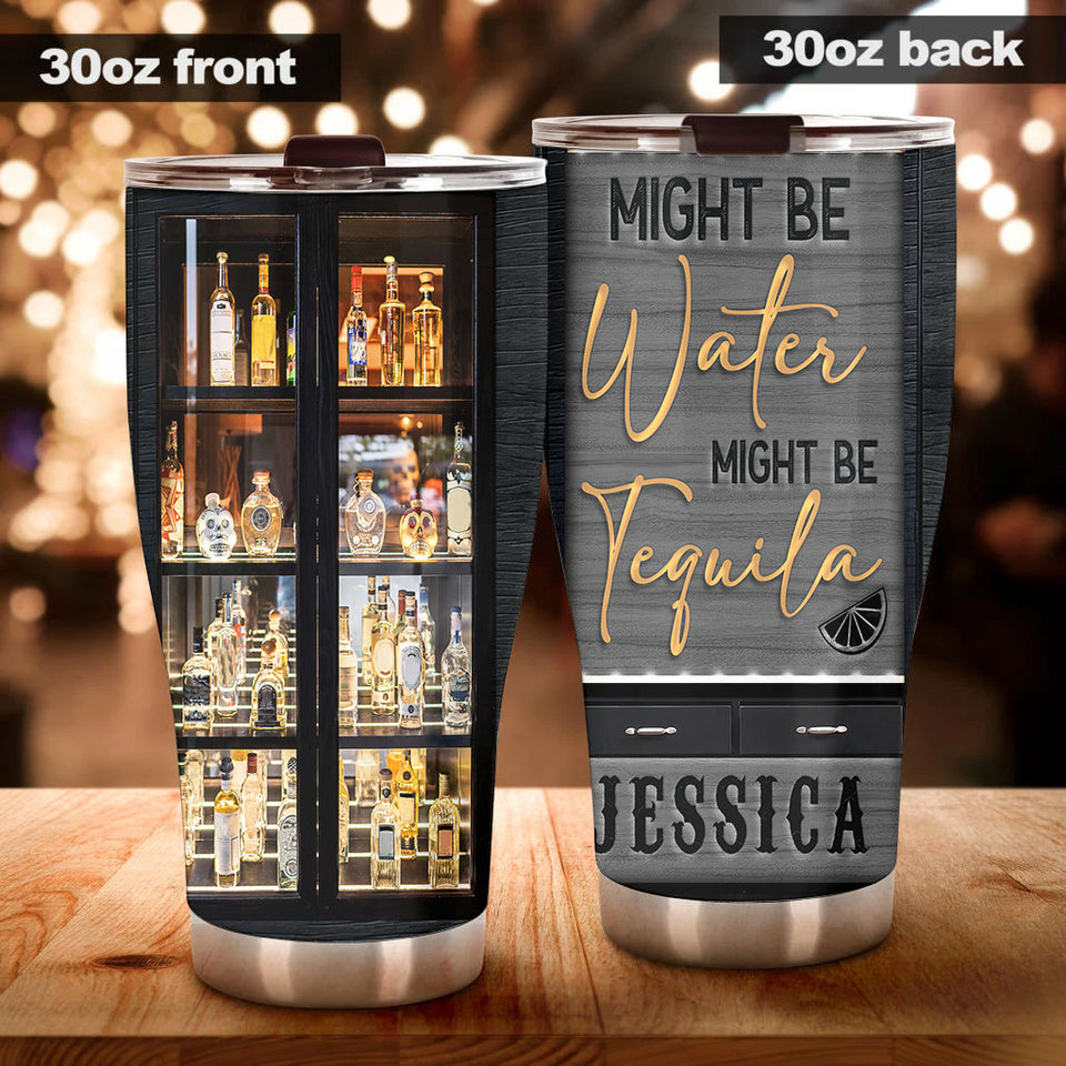 Camellia Personalized Might Be Water Might Be Tequila Wine Bar Stainless Steel Tumbler - Double-Walled Insulation Wine Thermal Cup With Lid Gift For Alcohol Lover Wine Drinker