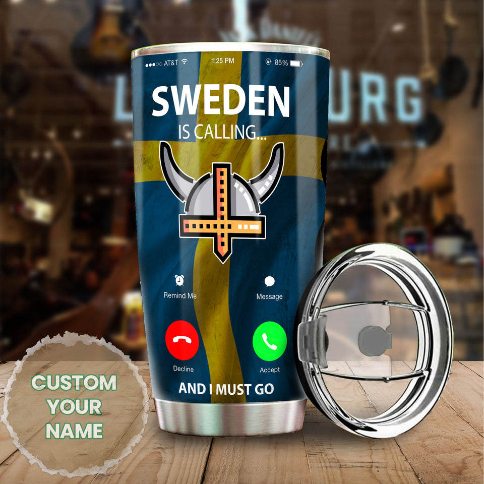 Camellia Personalized Sweden Calling I Must Go Viking Stainless Steel Tumbler - Double-Walled Insulation Travel Thermal Cup With Lid Gift For Viking Lover Traveller