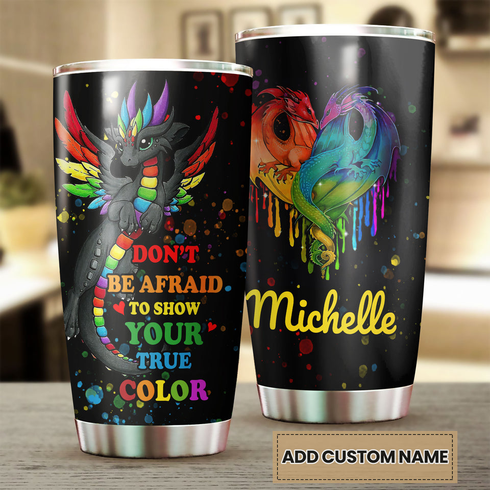 Personalized Rainbow Dragon LGBT Show Your True Color Stainless - double-wall vacuum insulated coffee travel tumbler detail
