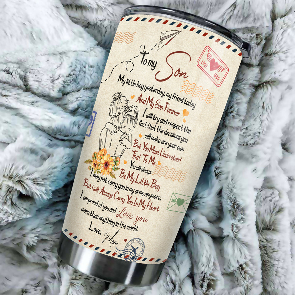 Camellia Personalized Afro Women To My Son Loving Letters Stainless Steel Tumbler - Double-Walled Insulation Travel Thermal Cup With Lid Mom Gift For Son Boy