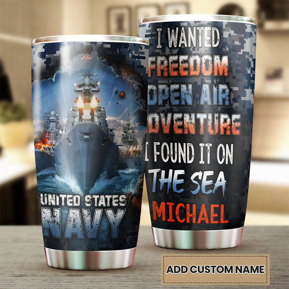 Camellia Personalized United States Navy Adventure On The Sea Stainless Steel Tumbler - Customized Double-Walled Insulation Travel Thermal Cup With Lid Gift For Soldier Veteran
