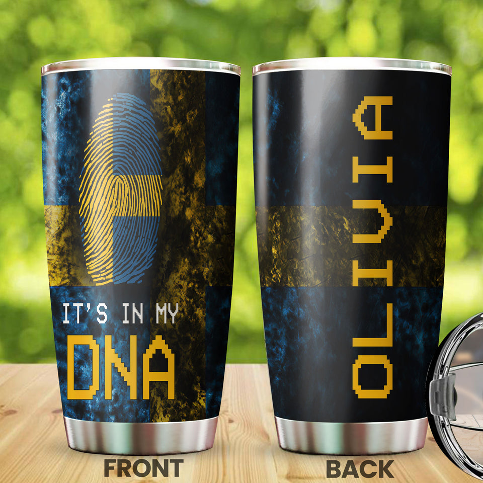 Camellia Personalized It's In My DNA Sweden Fingerprint Stainless Steel Tumbler - Double-Walled Insulation Travel Thermal Cup With Lid Gift For Viking Lover Swedish