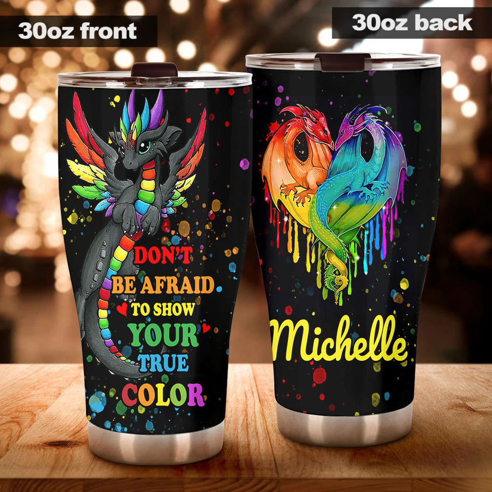 Personalized Rainbow Dragon LGBT Show Your True Color Stainless - General Tumbler view #4