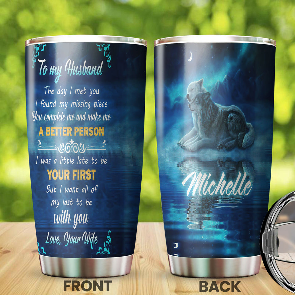 Camellia Personalized Wolves To My Husband Loving Letter Stainless Steel Tumbler - Double-Walled Insulation Thermal Cup With Lid Valentines Day Gift For Couple Husband Boyfriend