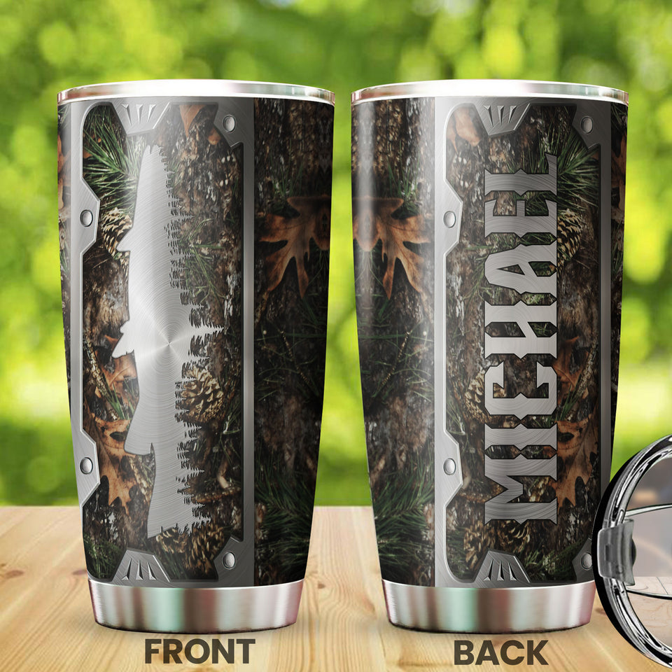 Camellia Personalized Fishing Hunting Metal Style Stainless Steel Tumbler - Double-Walled Insulation Travel Thermal Cup With Lid Gift For Fisherman Fighing Dad Hunter