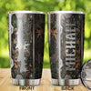 Camellia Personalized Fishing Hunting Metal Style Stainless Steel Tumbler - Double-Walled Insulation Travel Thermal Cup With Lid Gift For Fisherman Fighing Dad Hunter