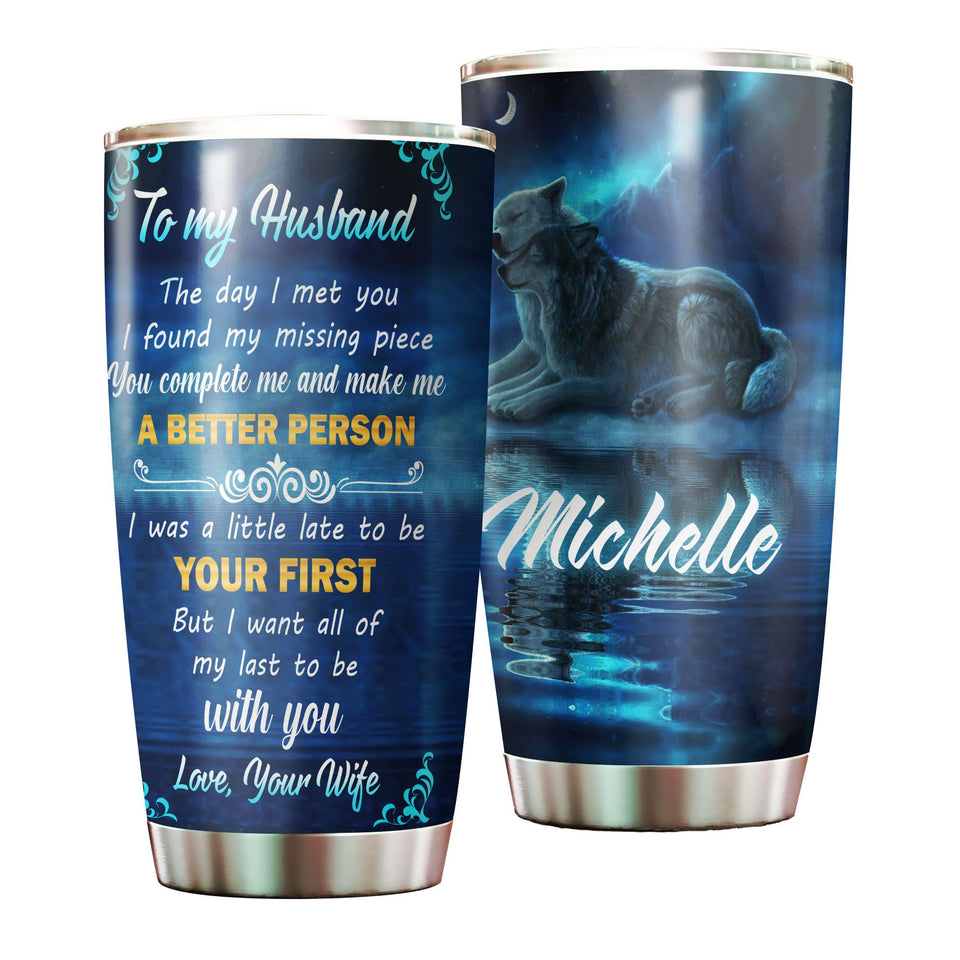 Camellia Personalized Wolves To My Husband Loving Letter Stainless Steel Tumbler - Double-Walled Insulation Thermal Cup With Lid Valentines Day Gift For Couple Husband Boyfriend