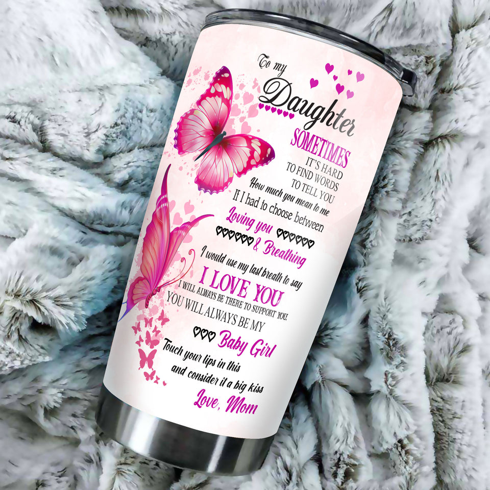 Camellia Personalized Butterfly To My Daughter Stainless Steel Tumbler - Double-Walled Insulation Thermal Cup With Lid Mom Gift For Daughter