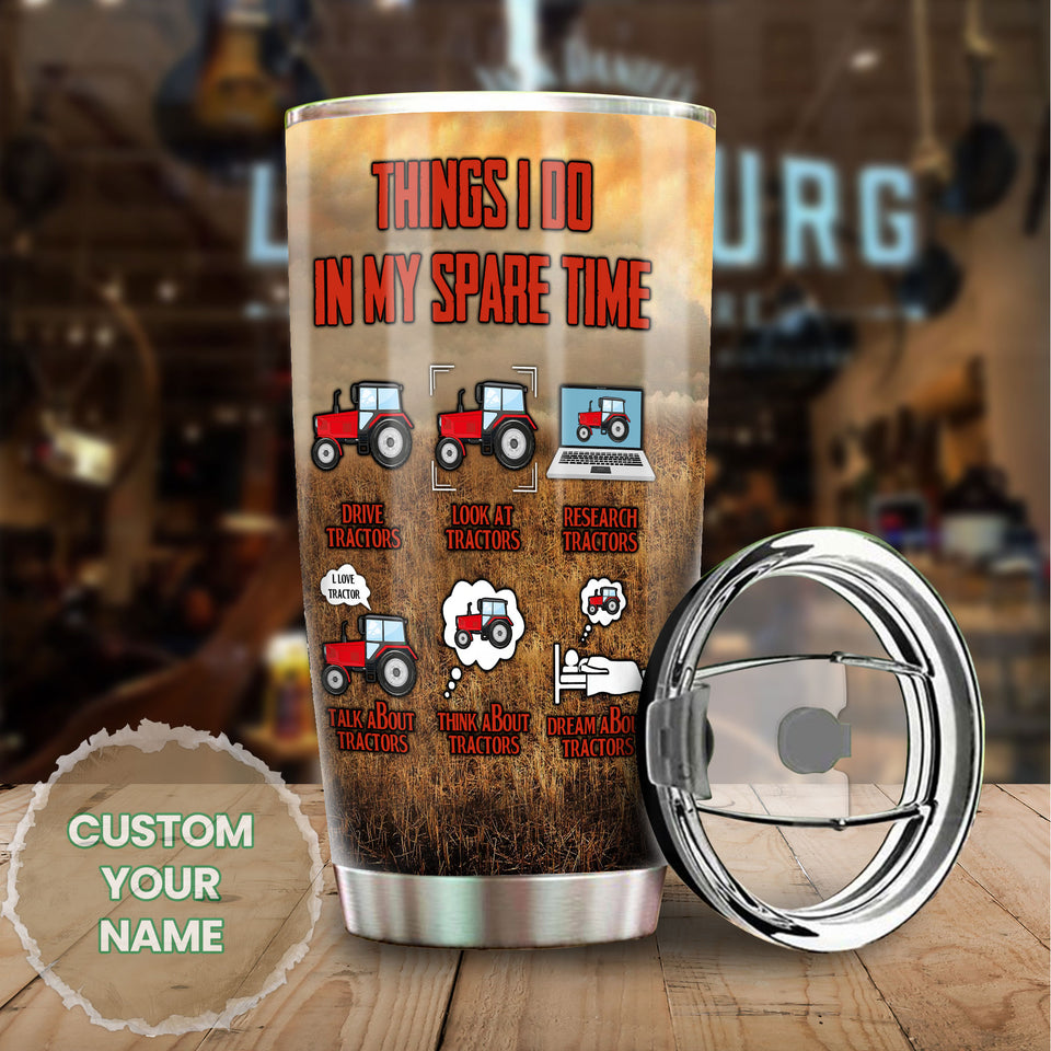Camellia Personalized Red Tractor Things I Do In My Spare Time Farming Stainless Steel Tumbler - Double-Walled Insulation Travel Thermal Cup With Lid Gift For Farm Tractor Lover