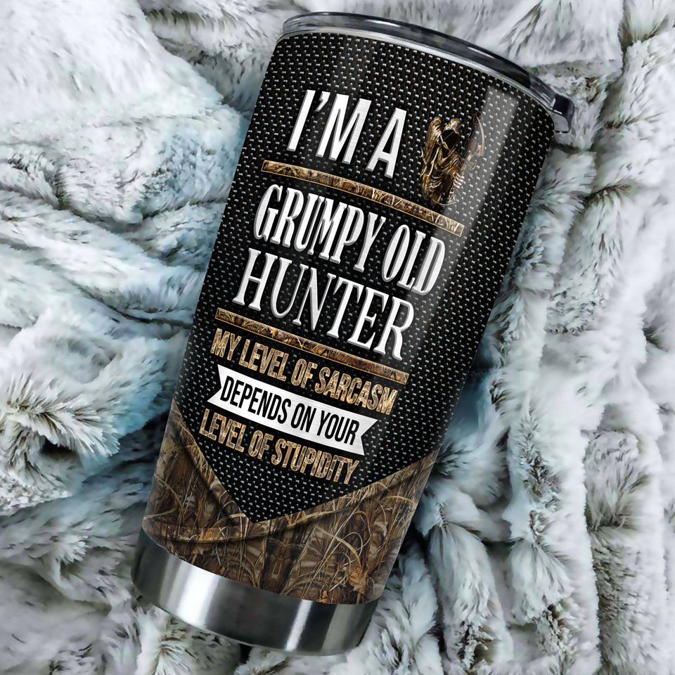 Camellia Personalized Deer Hunting Grumpy Old Hunter Level Of Sarcasm Stainless Steel Tumbler - Double-Walled Insulation Thermal Cup With Lid Gift For Hunting Lover Hunter