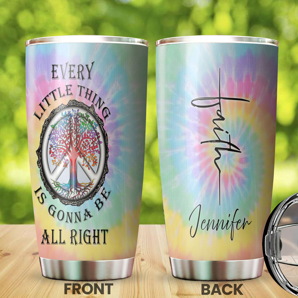 Camellia Personalized Hippie Every Little Thing Gonna Be Alright Stainless Steel Tumbler - Double-Walled Insulation Thermal Cup With Lid Gift For Hipster Peace Lover