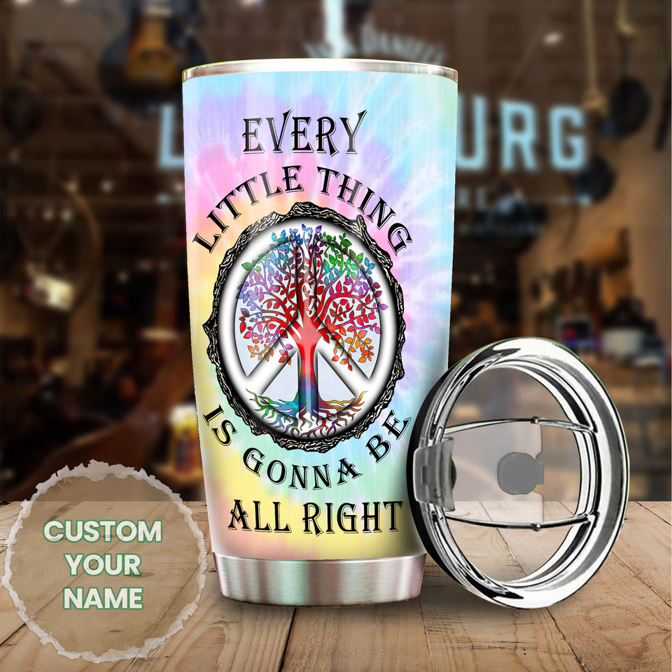 Camellia Personalized Hippie Every Little Thing Gonna Be Alright Stainless Steel Tumbler - Double-Walled Insulation Thermal Cup With Lid Gift For Hipster Peace Lover