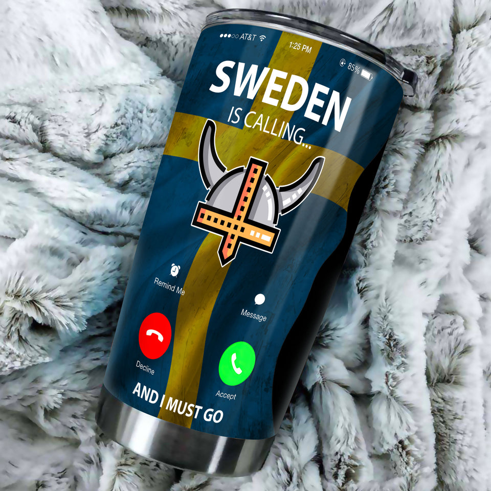 Camellia Personalized Sweden Calling I Must Go Viking Stainless Steel Tumbler - Double-Walled Insulation Travel Thermal Cup With Lid Gift For Viking Lover Traveller