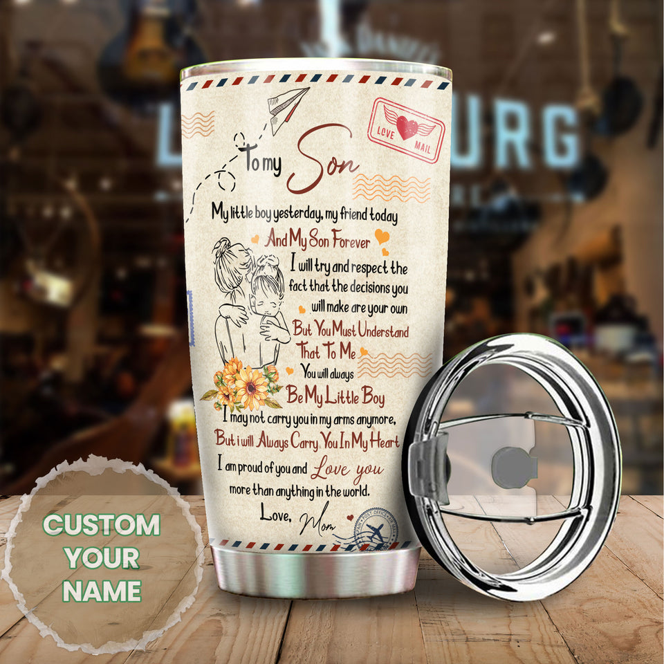 Camellia Personalized Afro Women To My Son Loving Letters Stainless Steel Tumbler - Double-Walled Insulation Travel Thermal Cup With Lid Mom Gift For Son Boy
