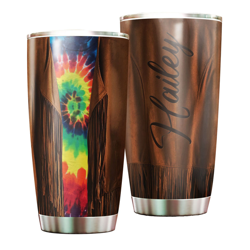 Personalized Hippie Fringe Tie Dye Stainless Steel Tumbler - General insulated stainless steel tumbler drinkware preview