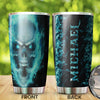 Camellia Personalized Blue Fire Skull Graphics Stainless Steel Tumbler - Double-Walled Insulation Travel Thermal Cup With Lid Gift For Biker Men Trucker Skull Lover
