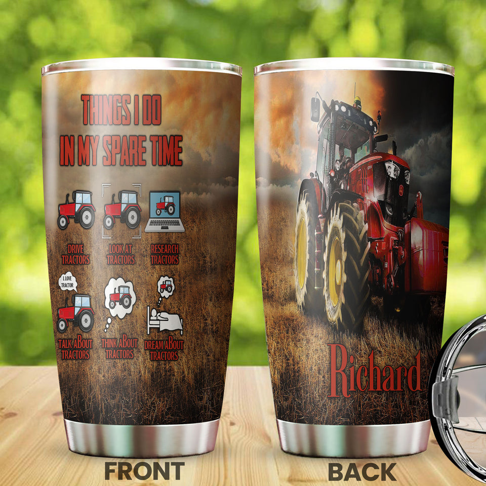Camellia Personalized Red Tractor Things I Do In My Spare Time Farming Stainless Steel Tumbler - Double-Walled Insulation Travel Thermal Cup With Lid Gift For Farm Tractor Lover