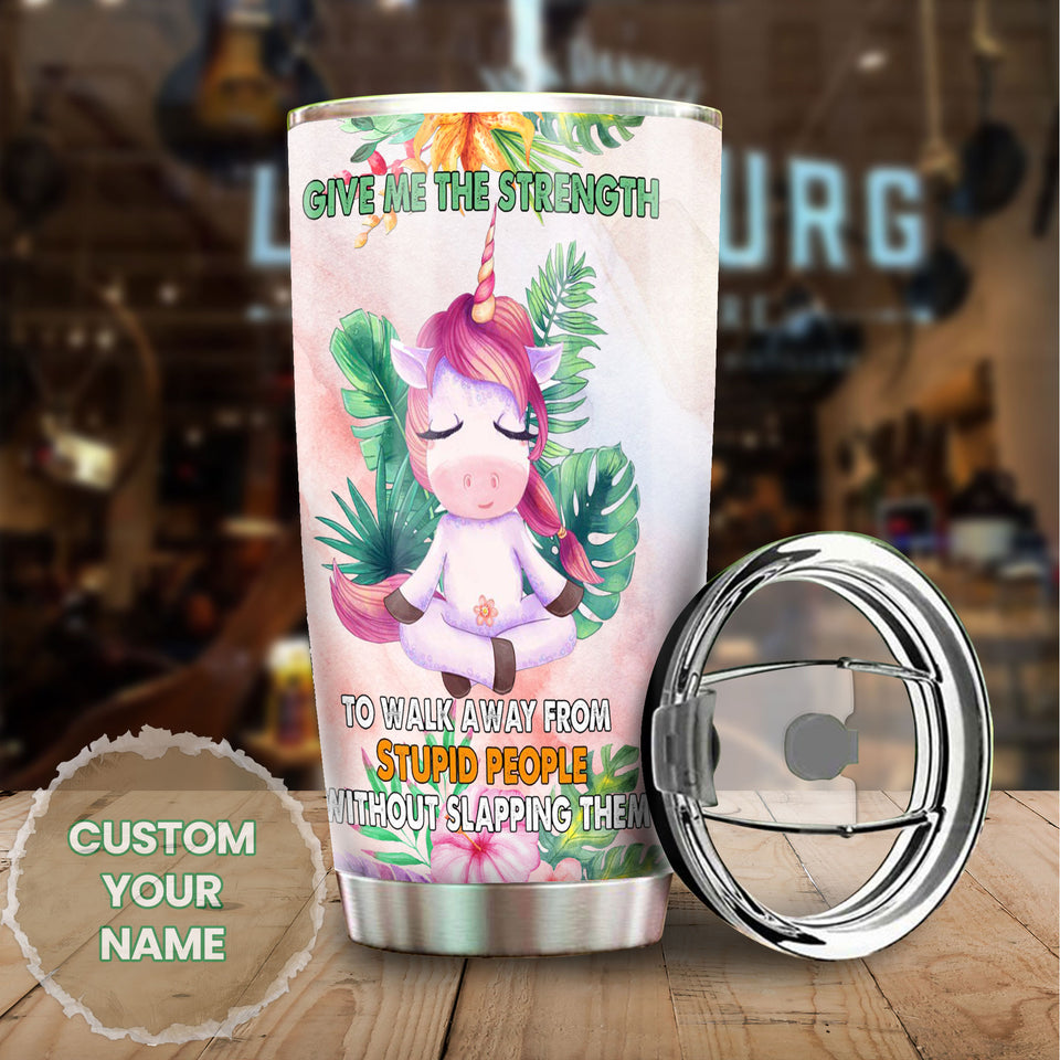 Camellia Personalized Unicorn Zen Meditation Give Me Strength Stainless Steel Tumbler - Double-Walled Insulation Thermal Cup With Lid Gift For Unicorn Lover Girls