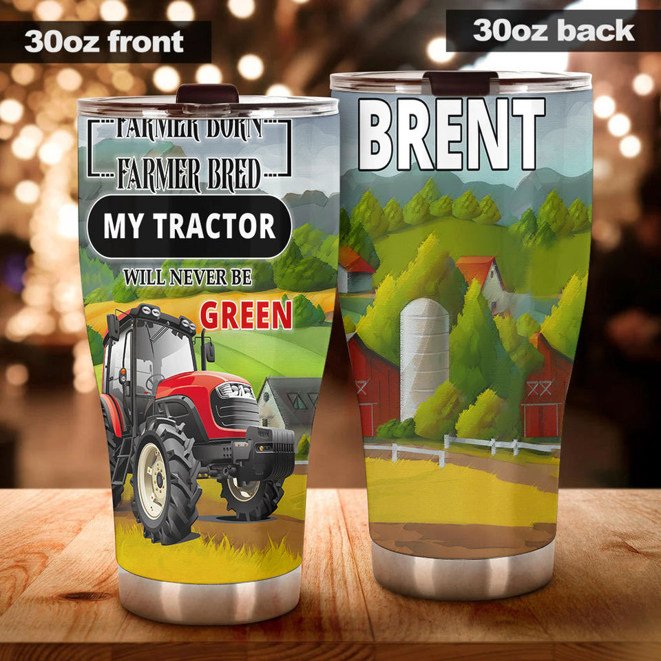 Camellia Personalized Tractor Farmer Tractor Never Be Green Farming Stainless Steel Tumbler - Double-Walled Insulation Travel Thermal Cup With Lid Gift For Tractor Lover