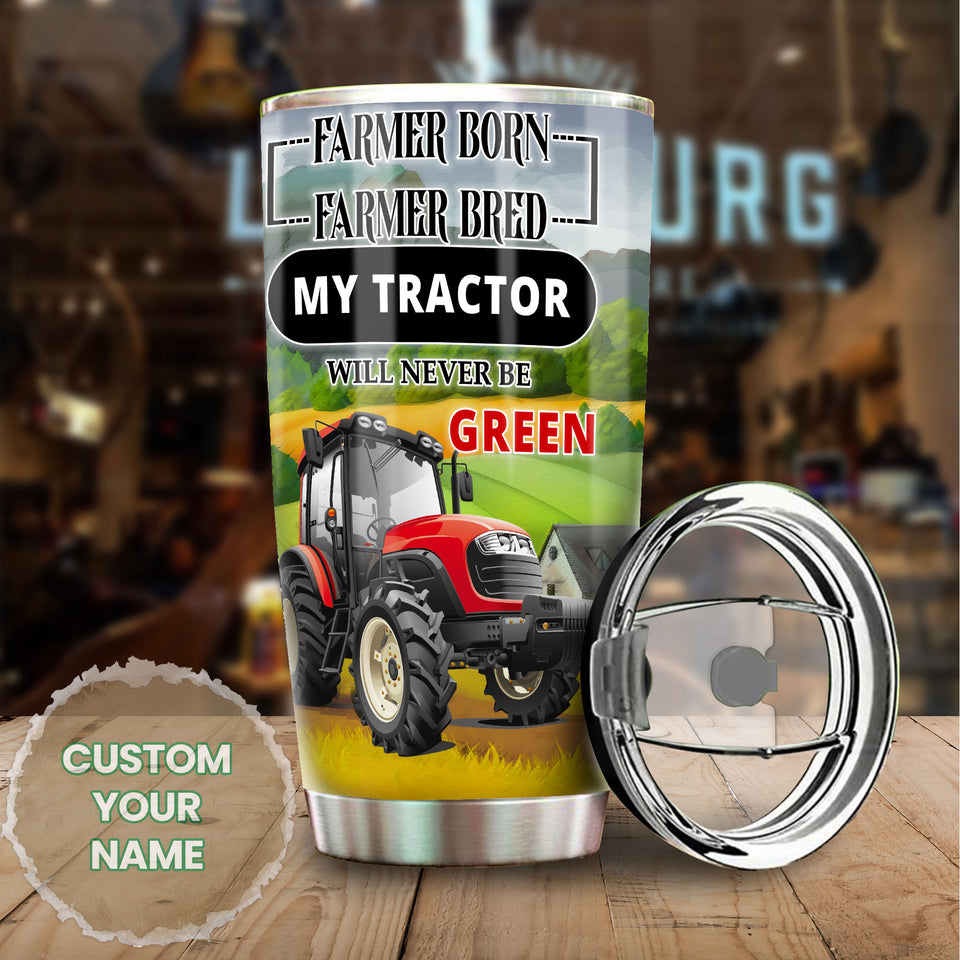 Camellia Personalized Tractor Farmer Tractor Never Be Green Farming Stainless Steel Tumbler - Double-Walled Insulation Travel Thermal Cup With Lid Gift For Tractor Lover