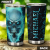 Camellia Personalized Blue Fire Skull Graphics Stainless Steel Tumbler - Double-Walled Insulation Travel Thermal Cup With Lid Gift For Biker Men Trucker Skull Lover