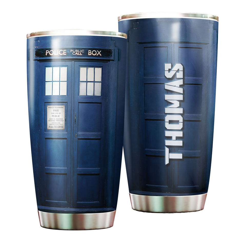 Personalized American Police Public Call Box Vintage Blue - General insulated stainless steel tumbler drinkware preview
