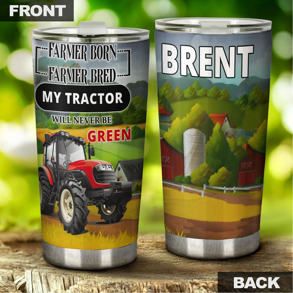 Camellia Personalized Tractor Farmer Tractor Never Be Green Farming Stainless Steel Tumbler - Double-Walled Insulation Travel Thermal Cup With Lid Gift For Tractor Lover