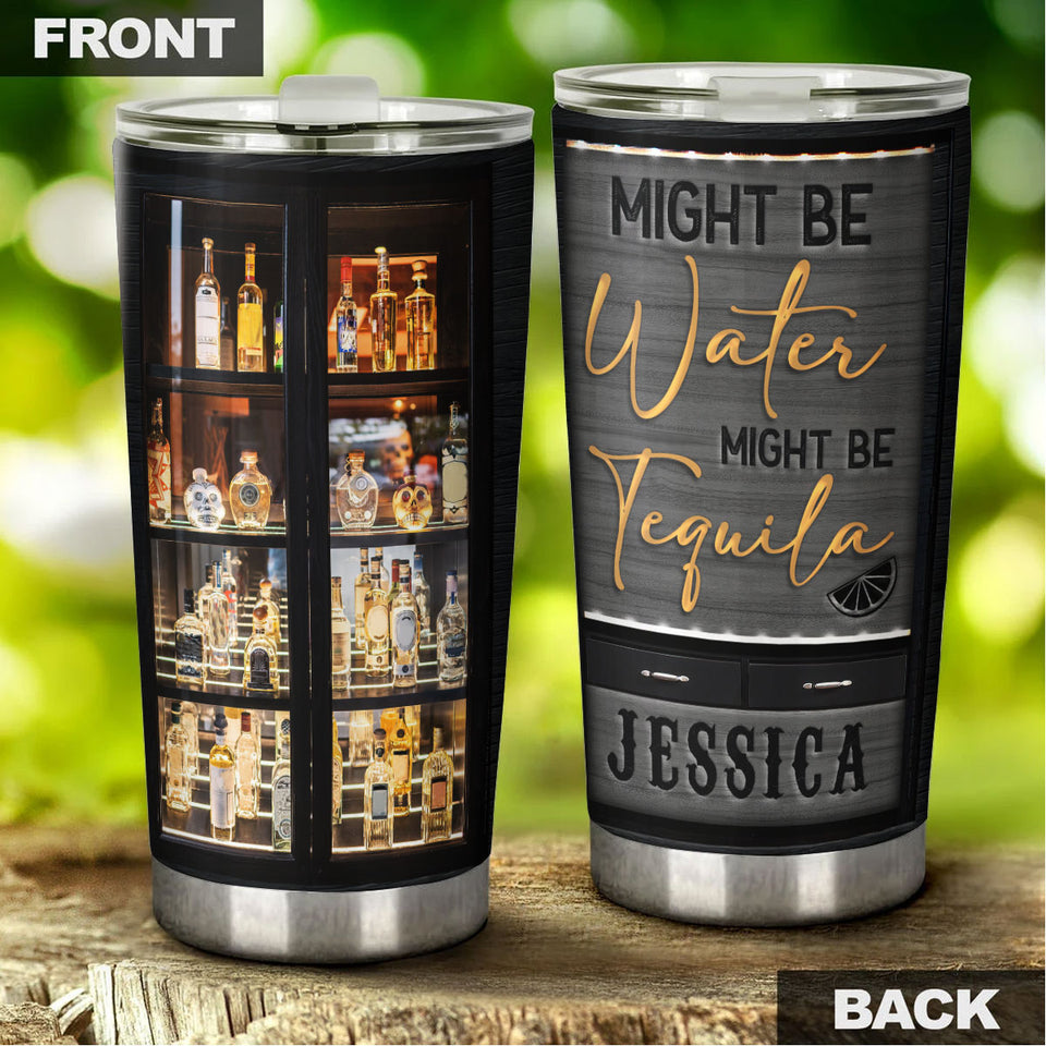 Camellia Personalized Might Be Water Might Be Tequila Wine Bar Stainless Steel Tumbler - Double-Walled Insulation Wine Thermal Cup With Lid Gift For Alcohol Lover Wine Drinker