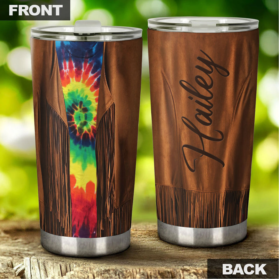 Personalized Hippie Fringe Tie Dye Stainless Steel Tumbler - General Tumbler view #5