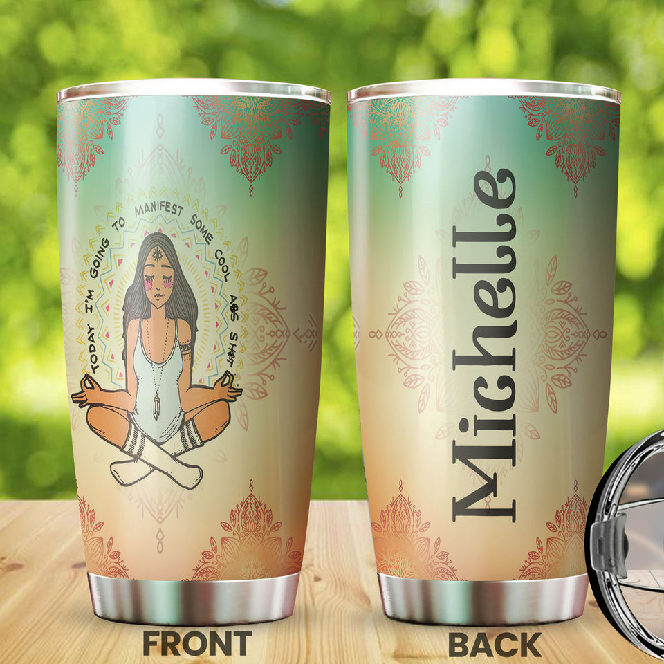 Camellia Personalized Zen Meditation Namaste Girls Stainless Steel Tumbler - Double-Walled Insulation Thermal Cup With Lid Gift For Daughter Wife