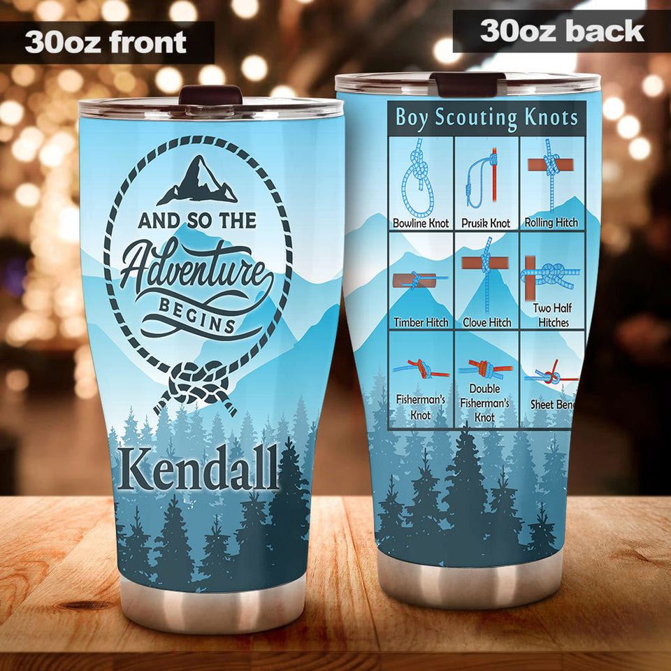 Camellia Personalized And So The Adventure Begins Boy Scouts Stainless Steel Tumbler - Double-Walled Insulation Travel Thermal Cup With Lid Gift For Boy Scouts Teenager