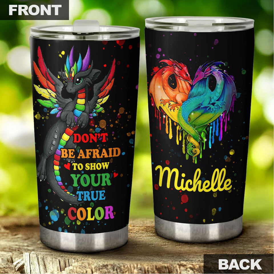 Personalized Rainbow Dragon LGBT Show Your True Color Stainless - General Tumbler view #5