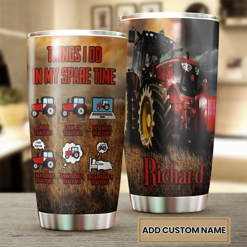Camellia Personalized Red Tractor Things I Do In My Spare Time Farming Stainless Steel Tumbler - Double-Walled Insulation Travel Thermal Cup With Lid Gift For Farm Tractor Lover