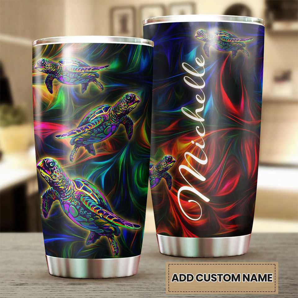 Camellia Personalized 3D Colorful Turtles Graphic Stainless Steel Tumbler - Double-Walled Insulation Travel Thermal Cup With Lid Gift For Scuba Diver Surfing