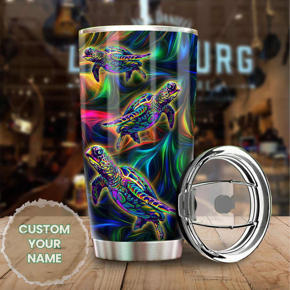 Camellia Personalized 3D Colorful Turtles Graphic Stainless Steel Tumbler - Double-Walled Insulation Travel Thermal Cup With Lid Gift For Scuba Diver Surfing