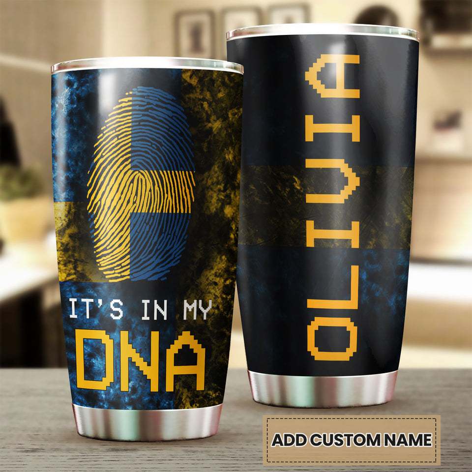 Camellia Personalized It's In My DNA Sweden Fingerprint Stainless Steel Tumbler - Double-Walled Insulation Travel Thermal Cup With Lid Gift For Viking Lover Swedish