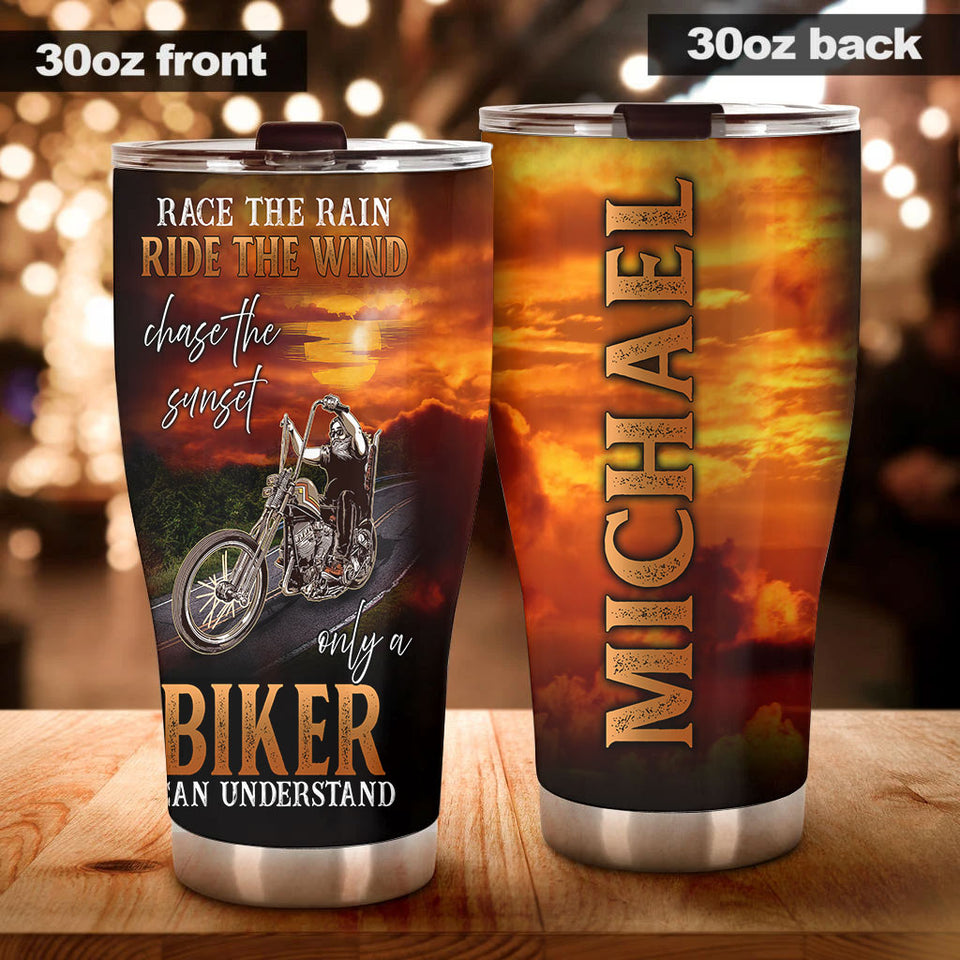Camellia Personalized Race Rain Ride Wind Biker Can Understand Motorcycling Stainless Steel Tumbler - Double-Walled Insulation Thermal Cup With Lid Gift For Biker Men