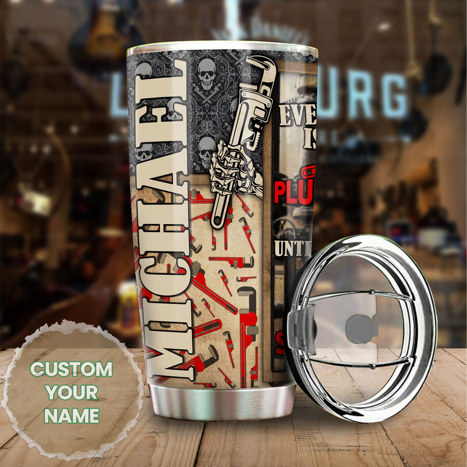 Camellia Personalized Everybody Is Plumber Until Skeleton Stainless Steel Tumbler - Double-Walled Insulation Thermal Cup With Lid