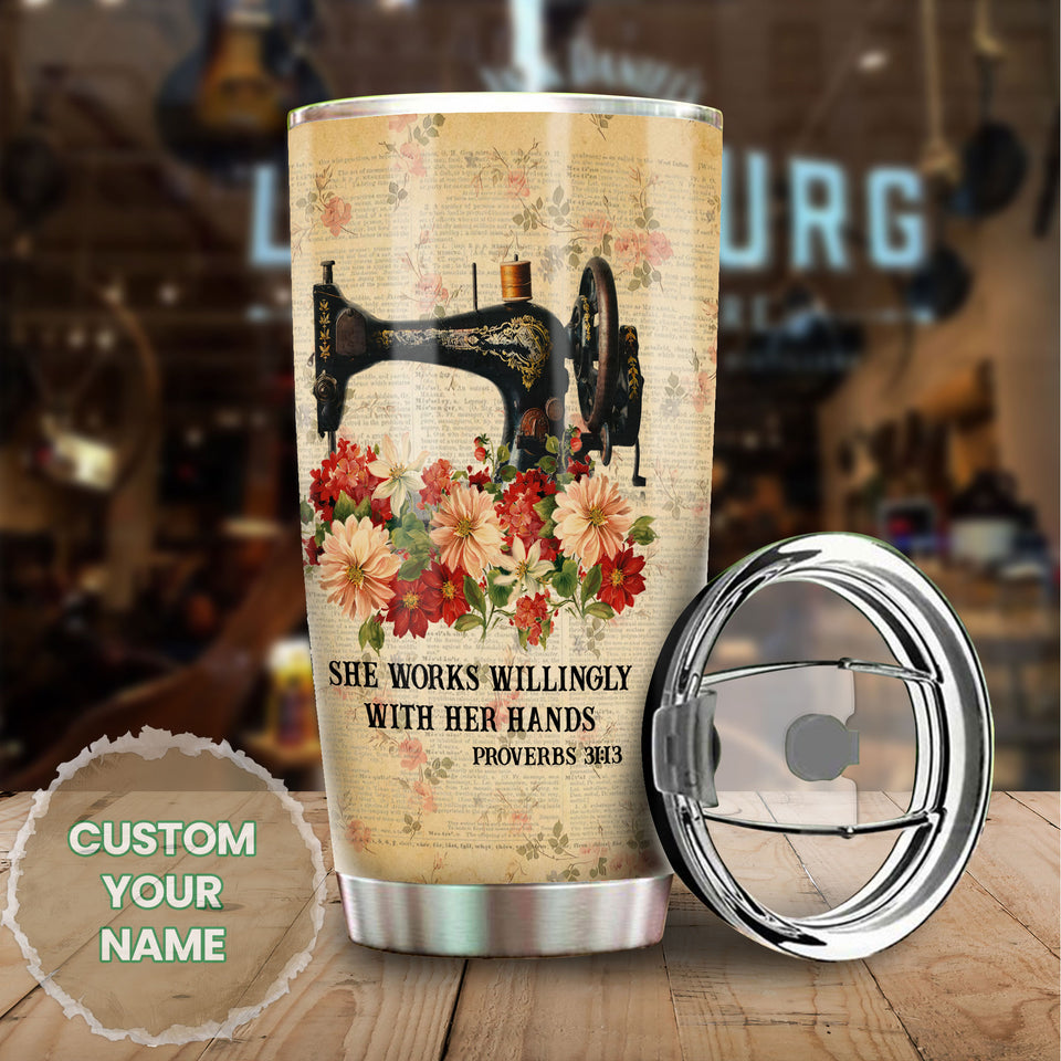 Personalized She Works Willingly Sewist Nutrition Facts Sewing - General Tumbler view #6