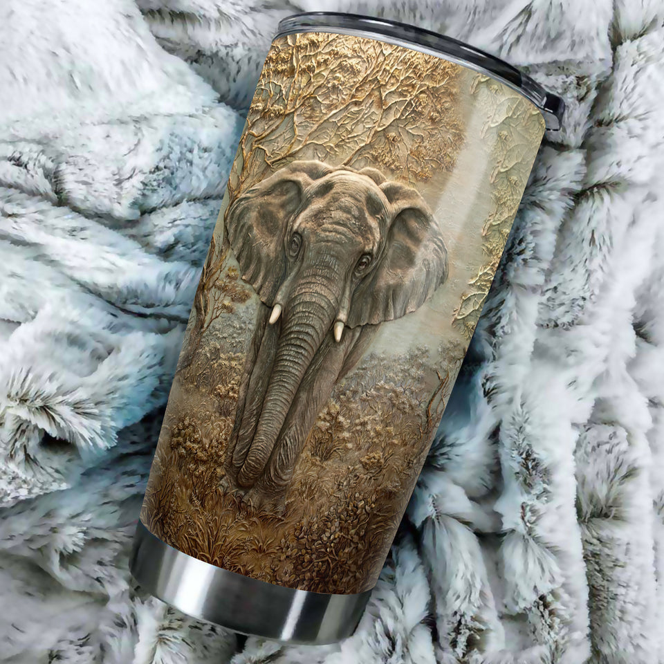 Camellia Personalized Elephant Nature Graphics Stainless Steel Tumbler - Double-Walled Insulation Travel Thermal Cup With Lid Gift For Elephant Animal Lover