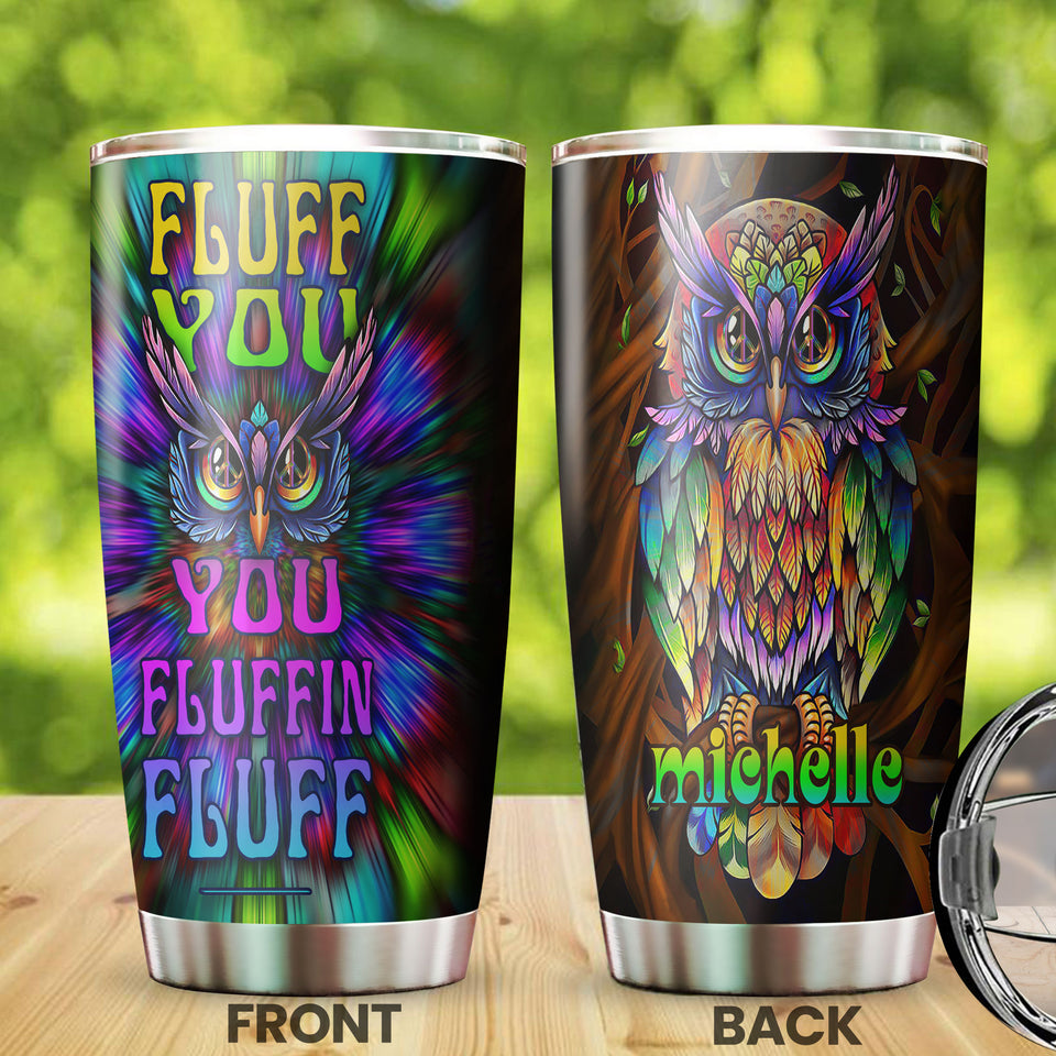 Camellia Personalized Hippie Peace Lover Owl Fluffin Graphics Stainless Steel Tumbler - Double-Walled Insulation Travel Thermal Cup With Lid Gift For Hipster