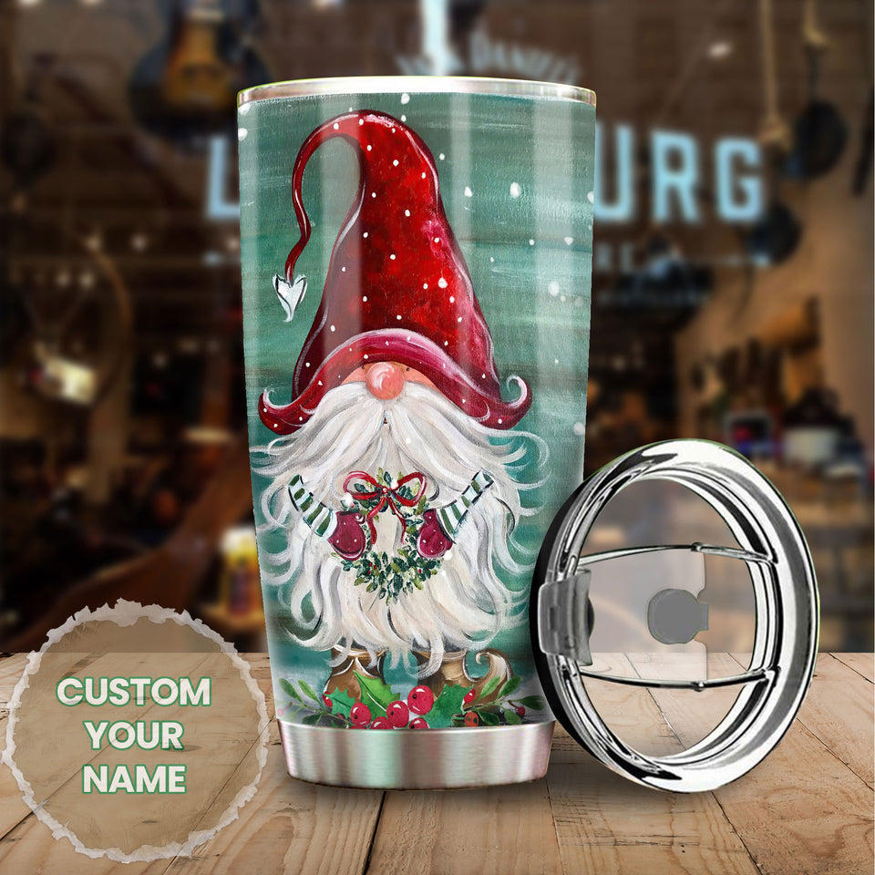 Camellia Personalized Christmas Gnomes Merry Xmas Stainless Steel Tumbler - Double-Walled Insulation Thermal Cup With Lid Gift For Christmas Holiday