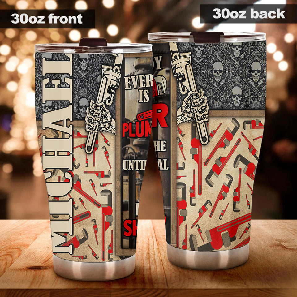 Camellia Personalized Everybody Is Plumber Until Skeleton Stainless Steel Tumbler - Double-Walled Insulation Thermal Cup With Lid