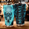 Camellia Personalized Blue Fire Skull Graphics Stainless Steel Tumbler - Double-Walled Insulation Travel Thermal Cup With Lid Gift For Biker Men Trucker Skull Lover